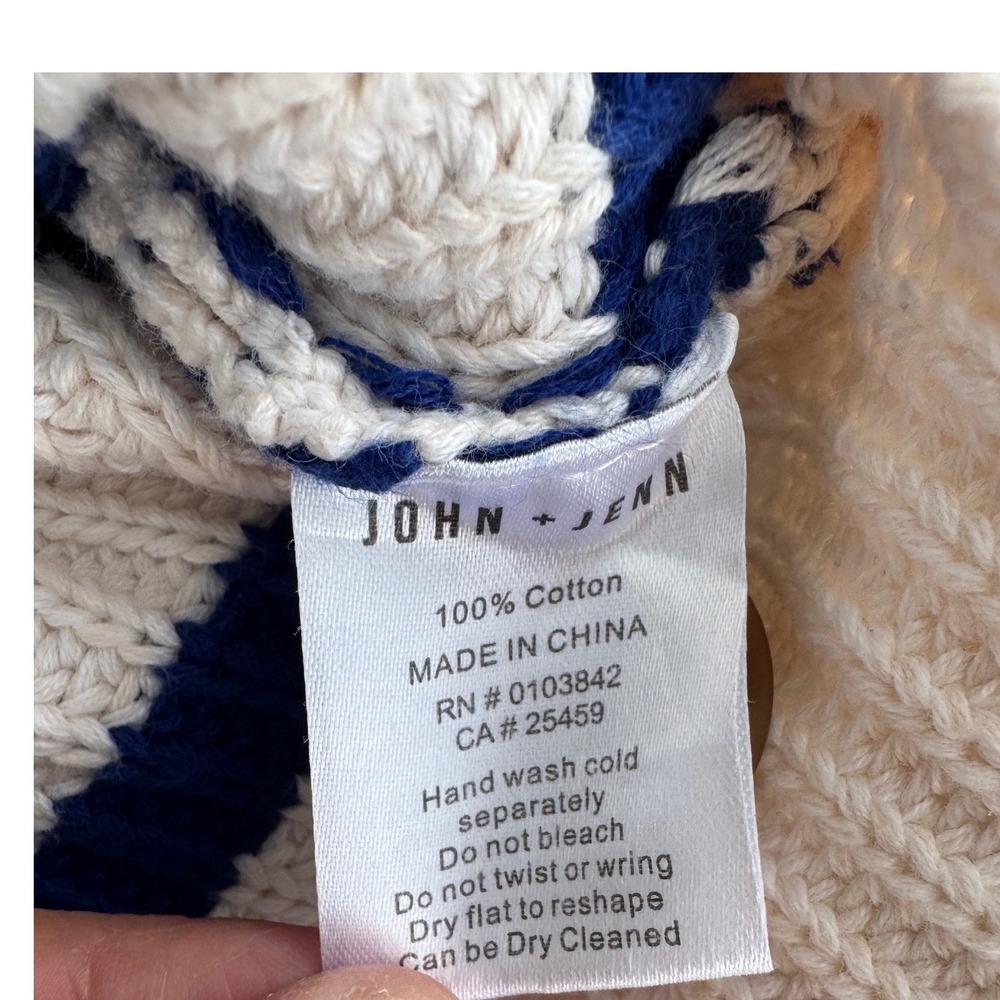 John + Jenn Striped Cotton Knit Cardigan Sweater Blue Cream V-Neck‎ Button Front - Picture 3 of 5